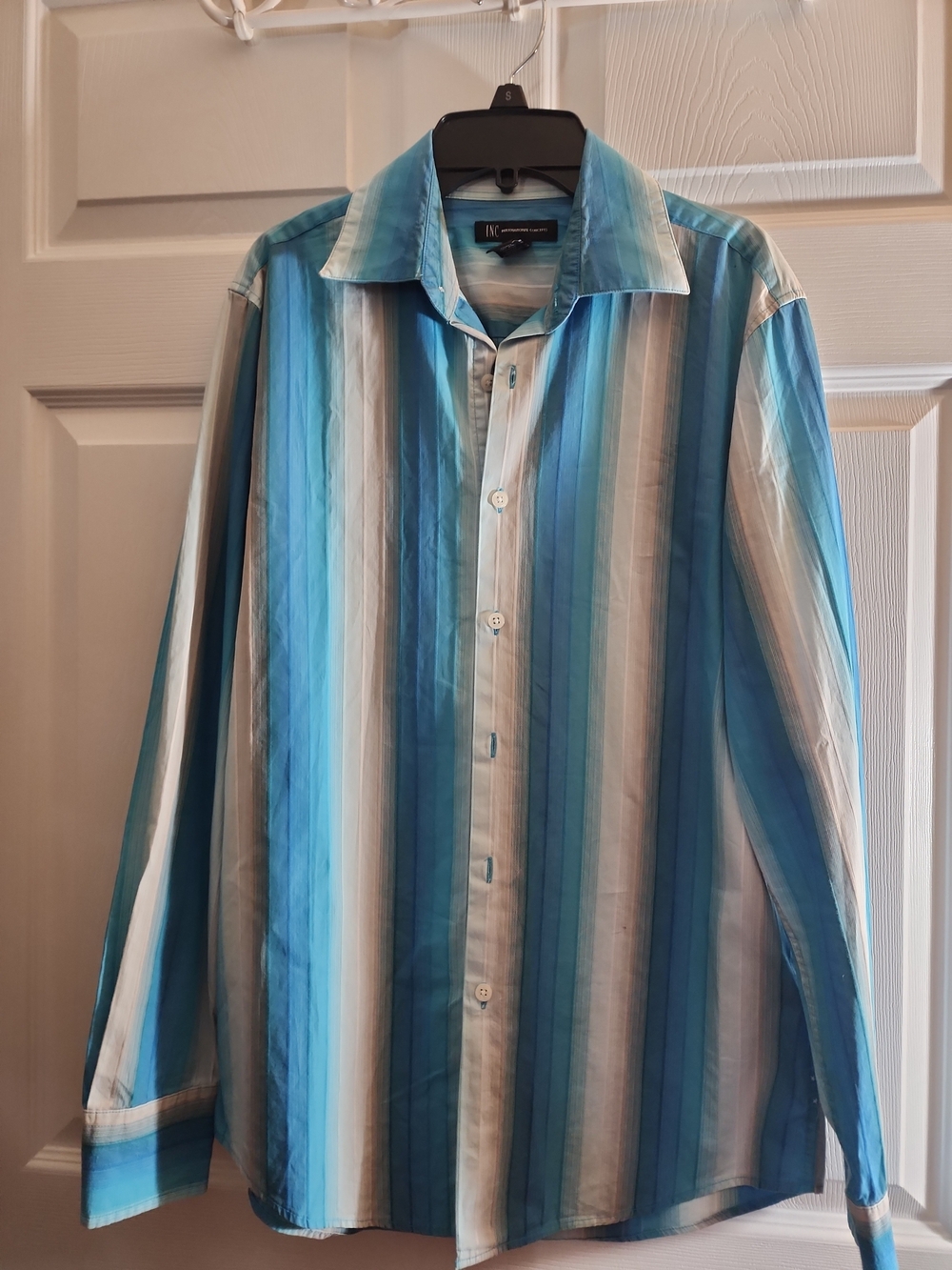 INC International Concepts Men's Striped Cotton Button-Up Shirt   teal LS Size S